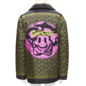 VERSACE 2021 Runway La Greca Graffiti Medusa Smiley green padded coat IT48 M